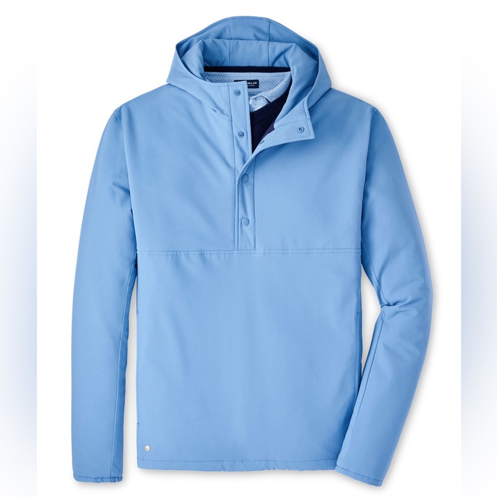 Peter Millar Vintage Indigo Approach Insulated Half-Snap Hoodie Blue Jacket Golf